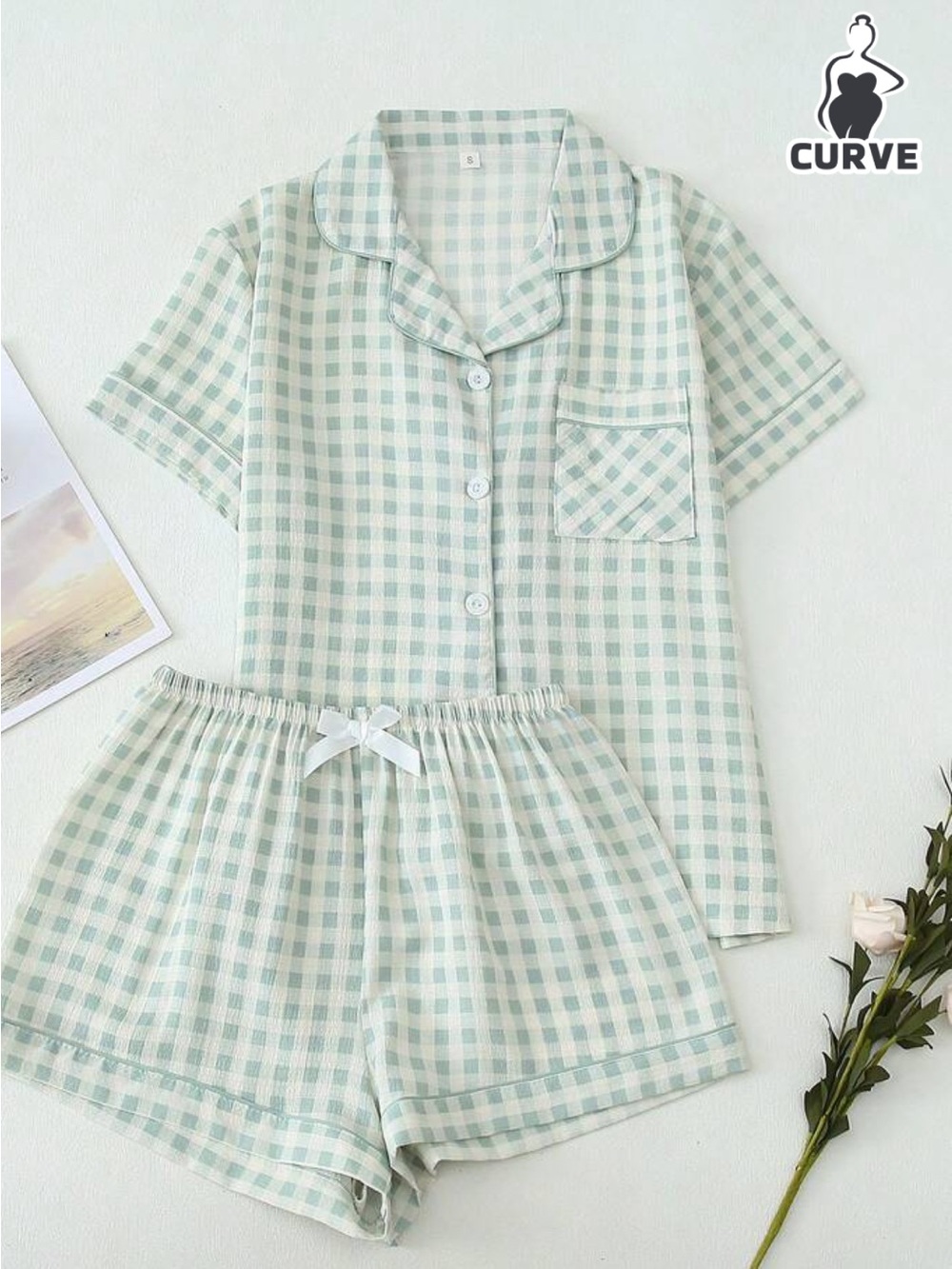 Light Mint Green Gingham Short Pajama Set